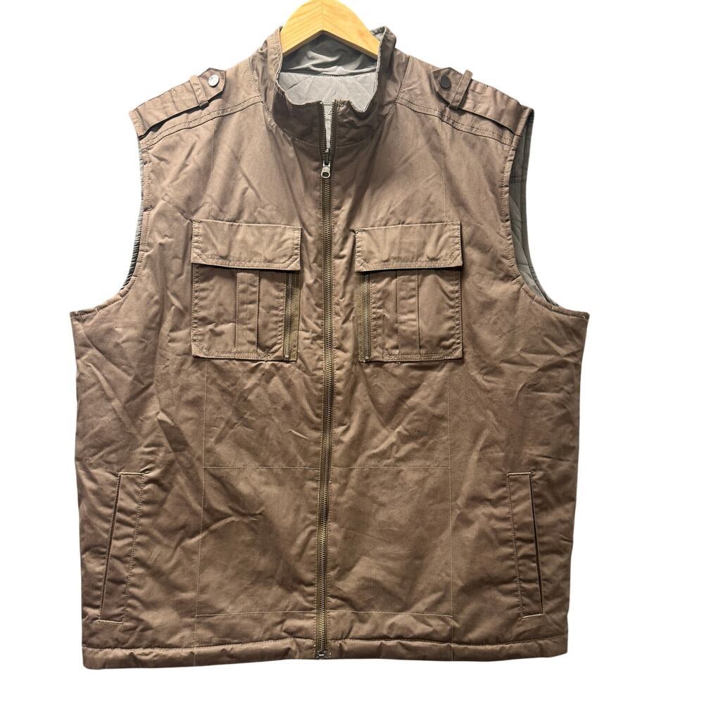 Cutter & Buck Reversible Vest Mens XL‎ Brown Gray Quilted Full Zip Golf Jacket
